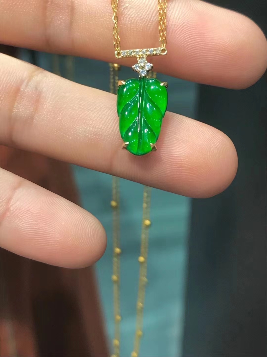 陽綠葉子鎖骨鏈, 天然翡翠A玉, 緬甸玉, Jade, Jadeite