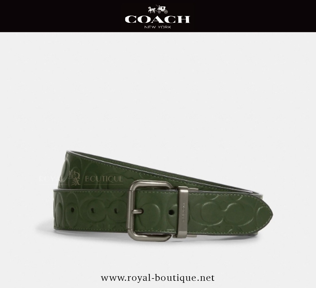 COACH 立體LOGOG雕花壓紋皮帶