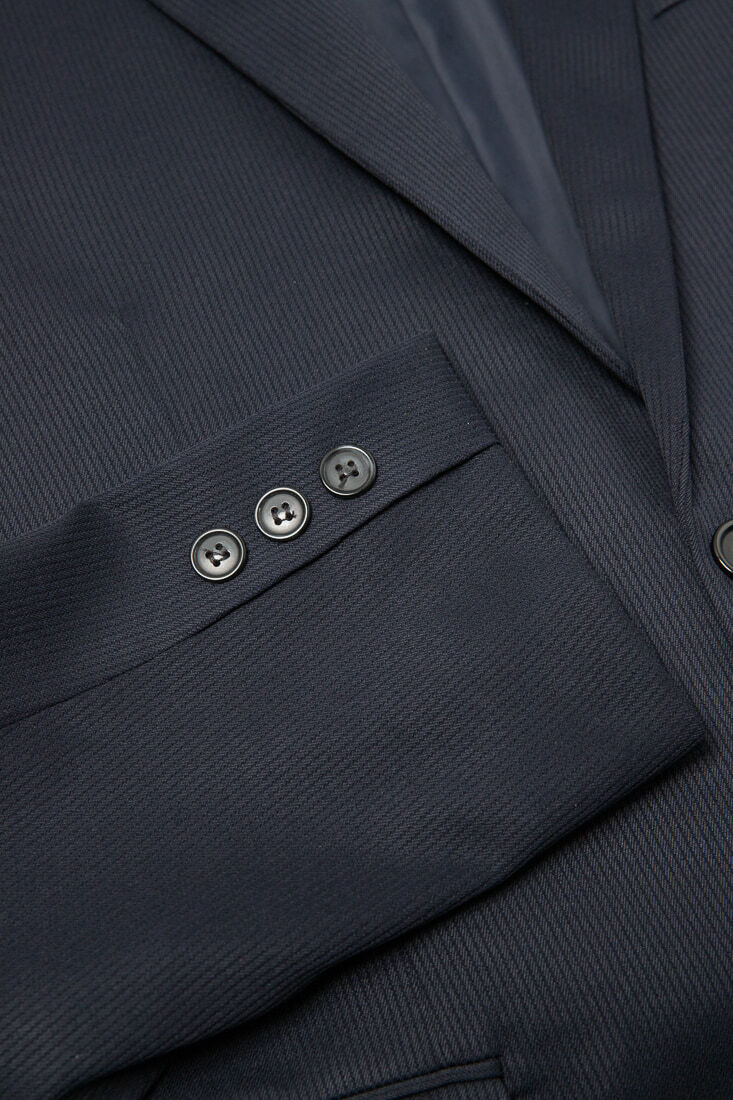藍色條紋西裝男正裝-排釦設計