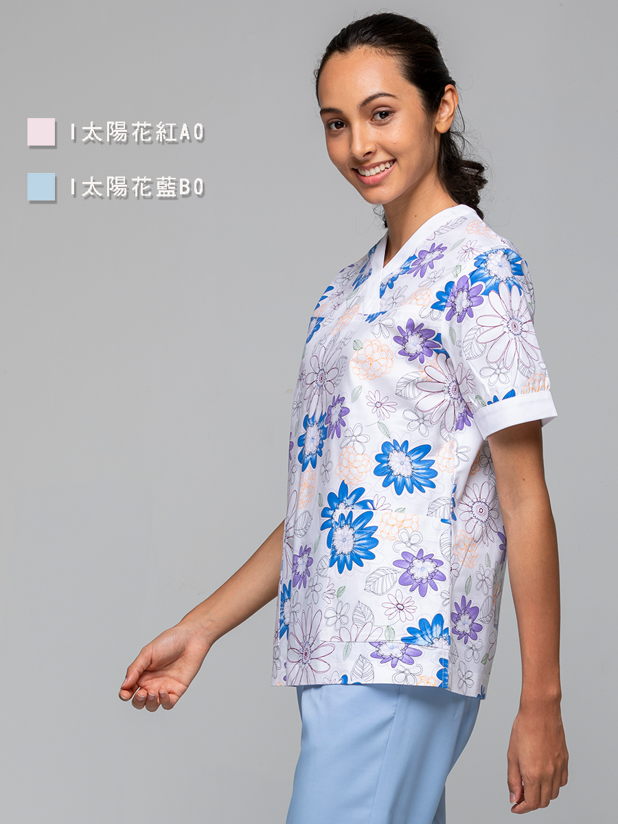 【 I704-B0 】女刷手上衣-I印花布-藍太陽花