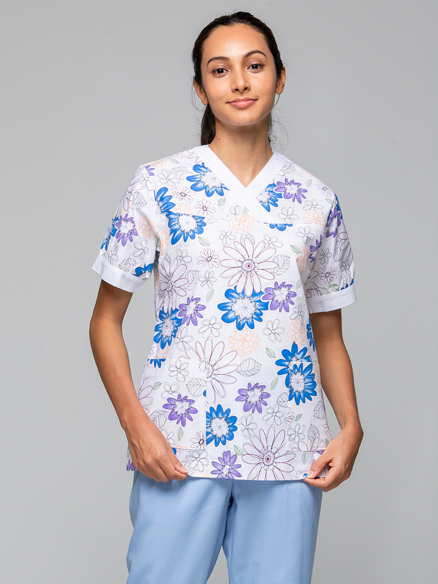 【 I704-B0 】女刷手上衣-I印花布-藍太陽花