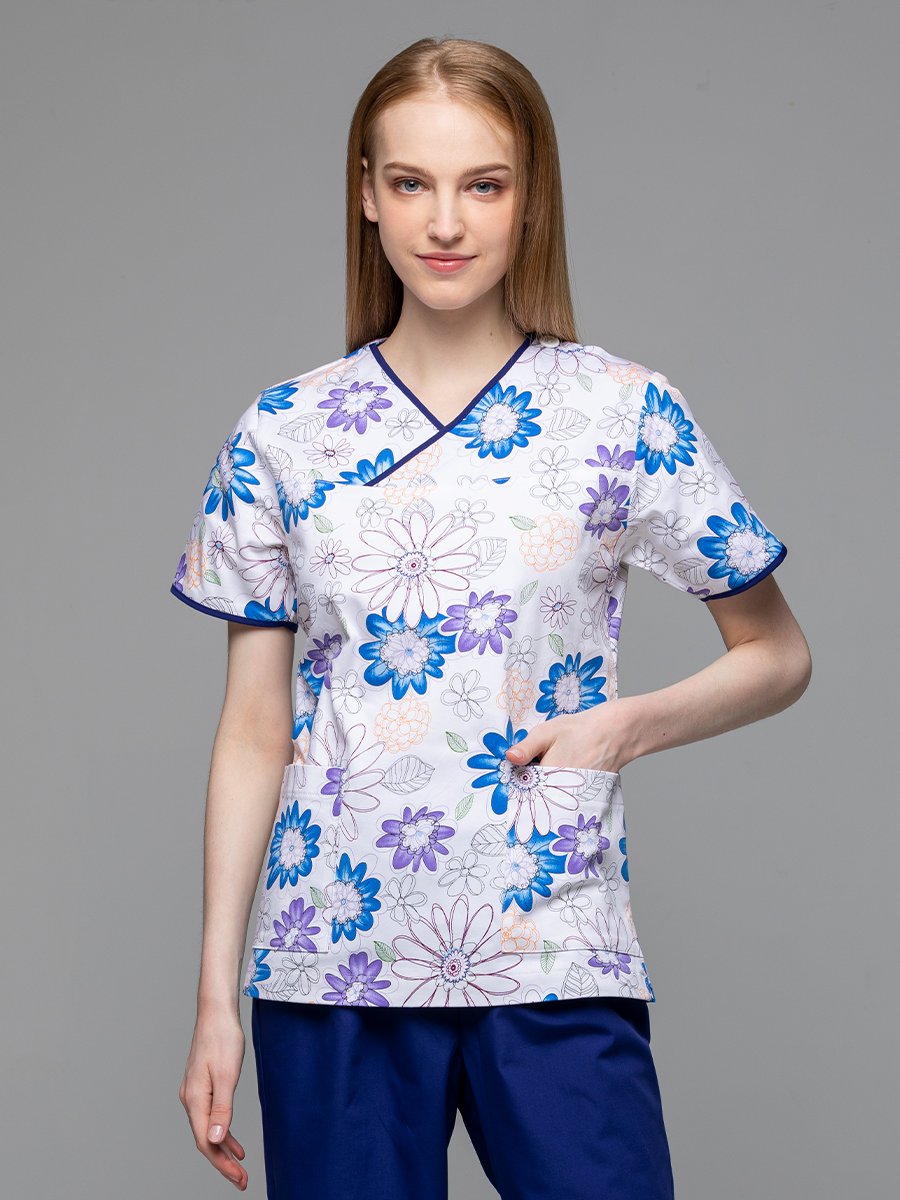 【 I712-B0 】女刷手上衣-I印花布-藍太陽花