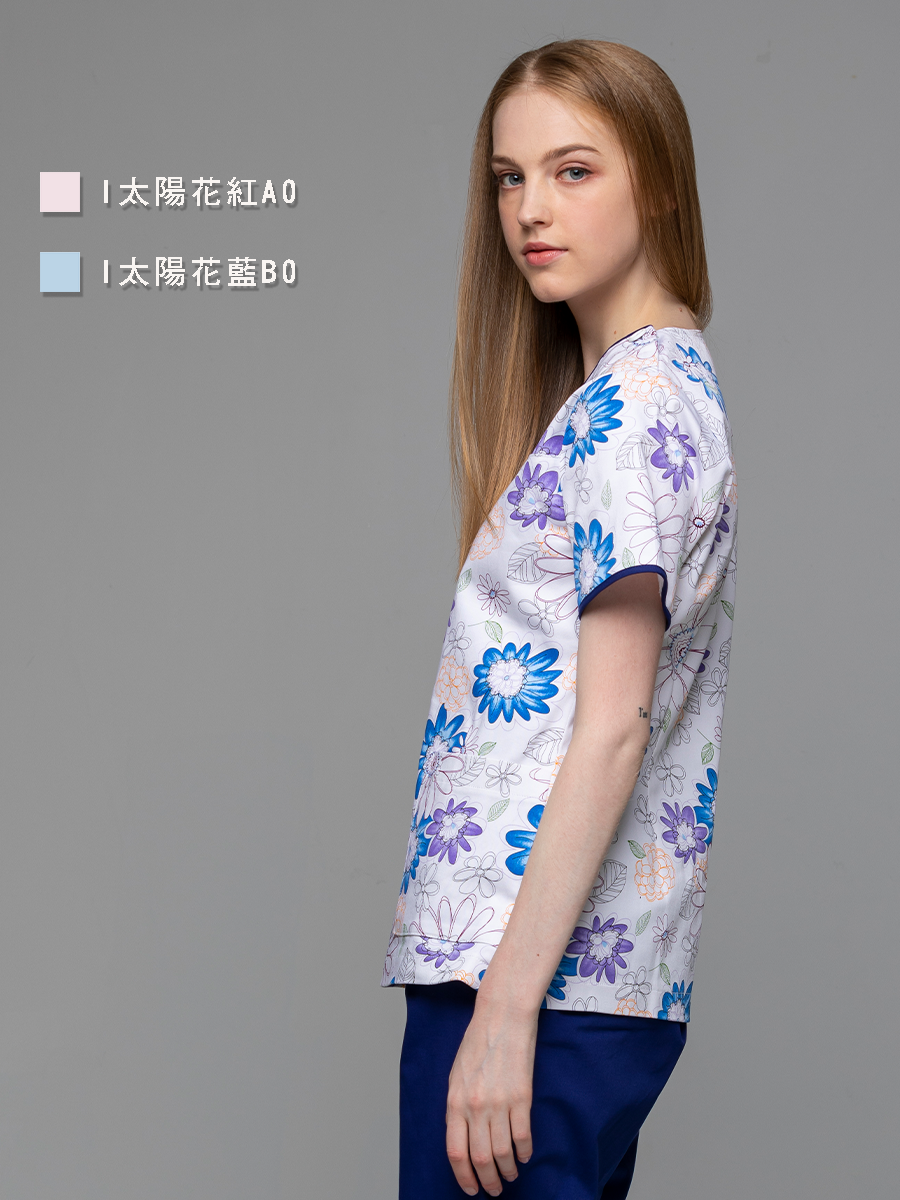 【 I712-B0 】女刷手上衣-I印花布-藍太陽花