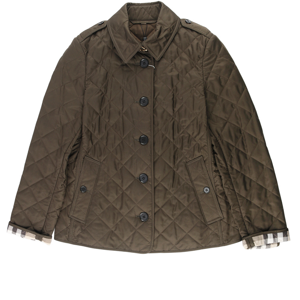 【BURBERRY】菱格紋棉質輕型外套(橄欖綠)