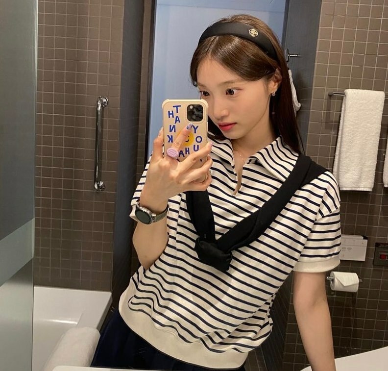 RONRON STRIPE COLLAR HALF T-SHIRT