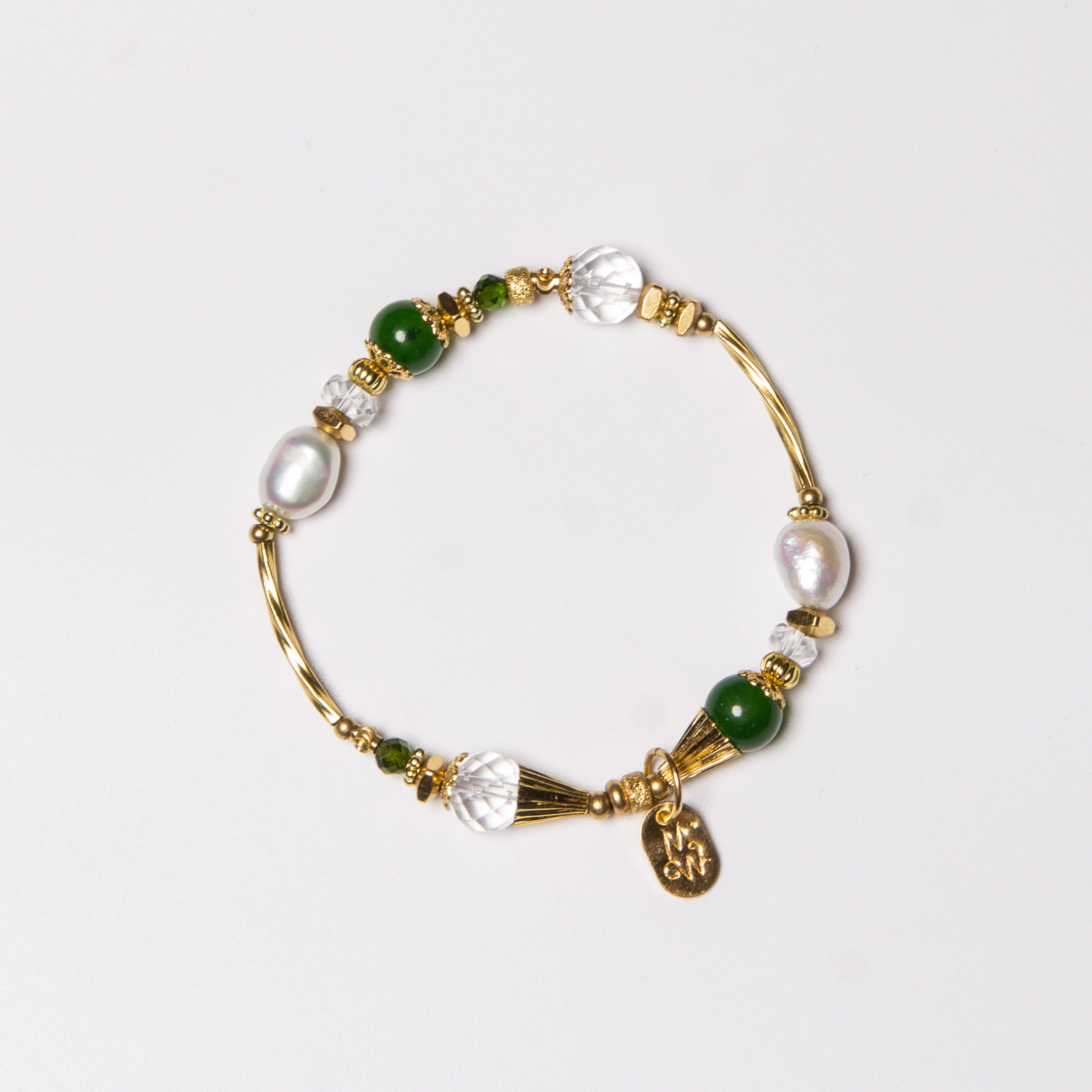 放長線釣大魚｜白水晶珍珠碧玉手鍊 C1448