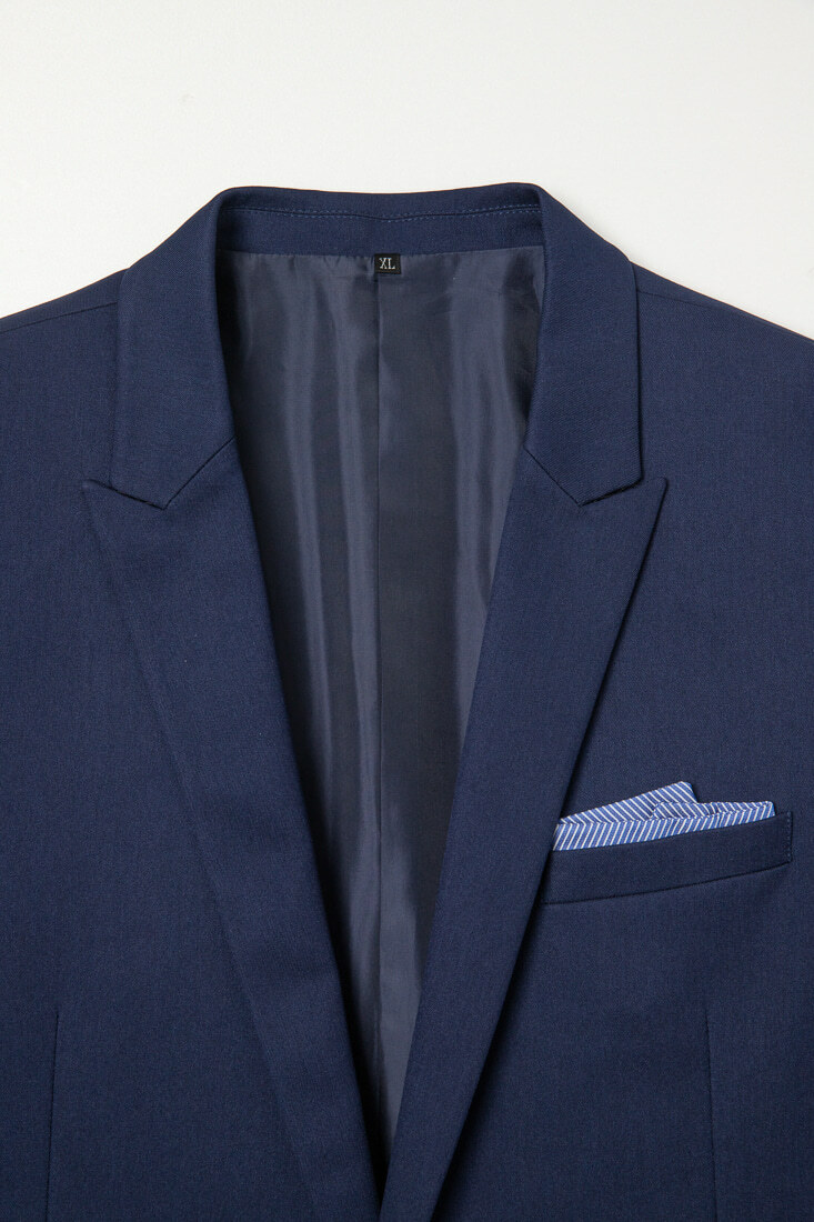 寶藍彈性西裝男正裝-領口設計