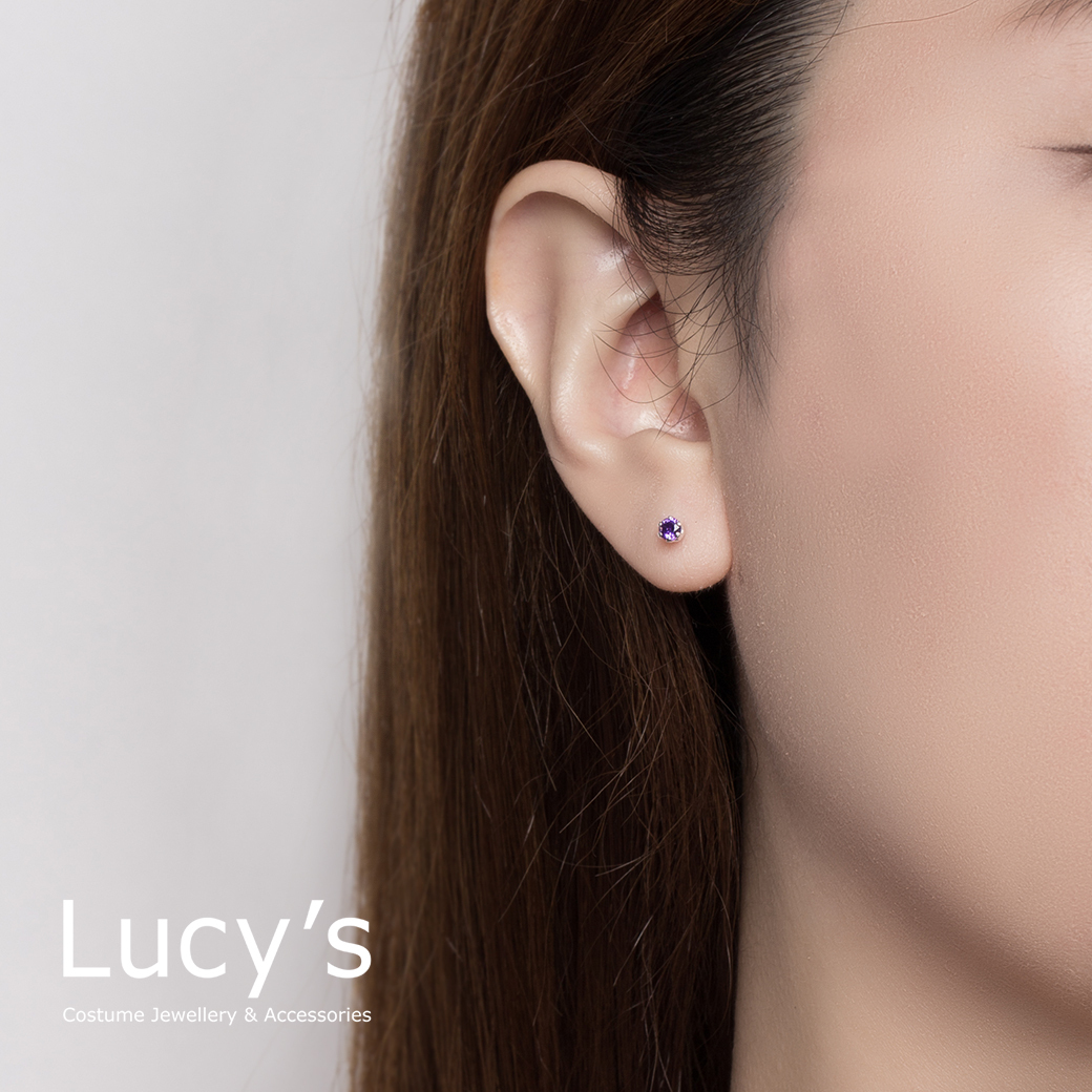 純銀字母系列 | 925純銀 黑/紫/粉藍鑽 單支耳環 (100622/100623/100624)