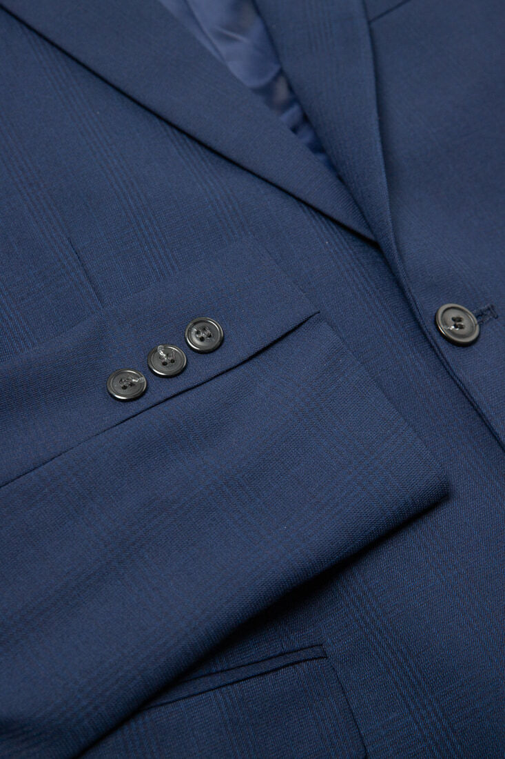 寶藍格紋西裝男正裝-排釦設計