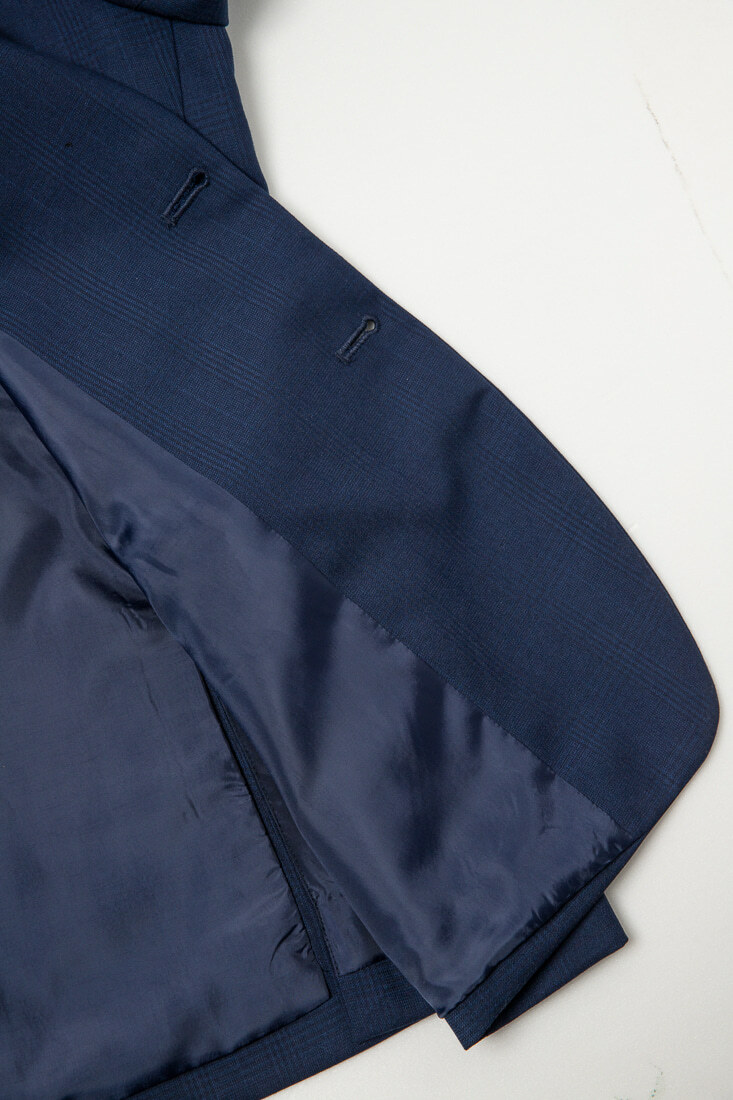 寶藍格紋西裝男正裝-下擺設計