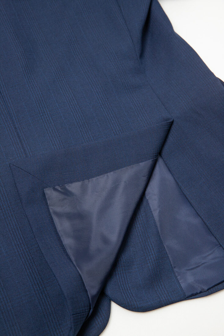 寶藍格紋西裝男正裝-後開中叉設計