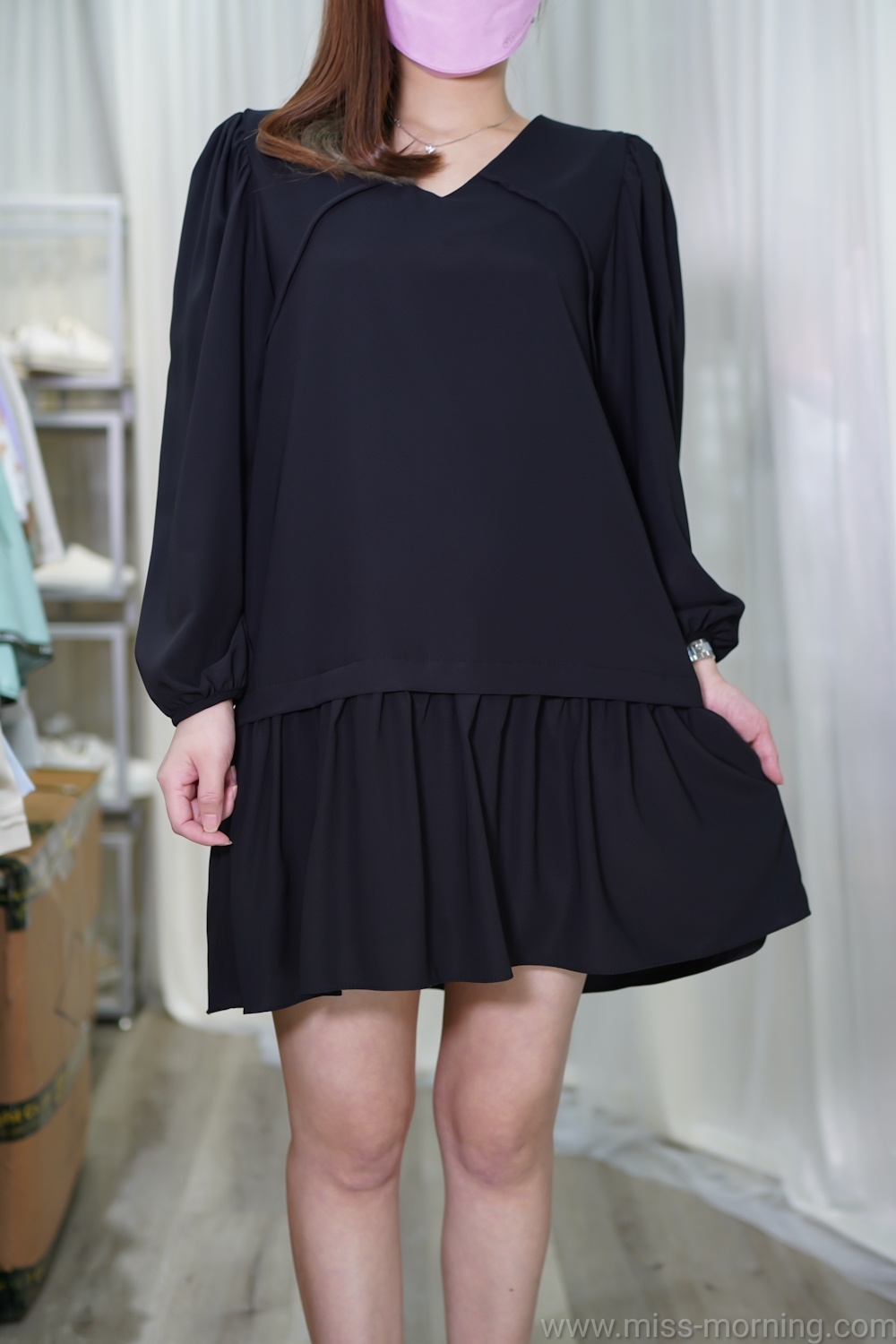 V領款雪紡連身裙(66393)