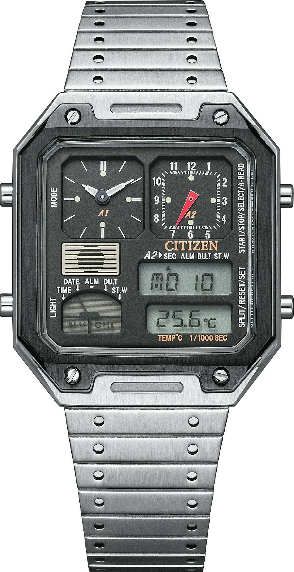 萬年鐘錶 - Citizen 星辰  80年代  CitizenANA-DIGI TEMP 古典電子錶 JG2126-69E  錶徑33.4MM