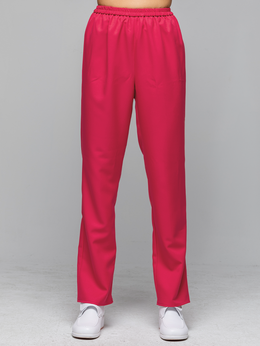 【 E904-A6 】女鬆緊長褲-E單斜布-亮桃紅