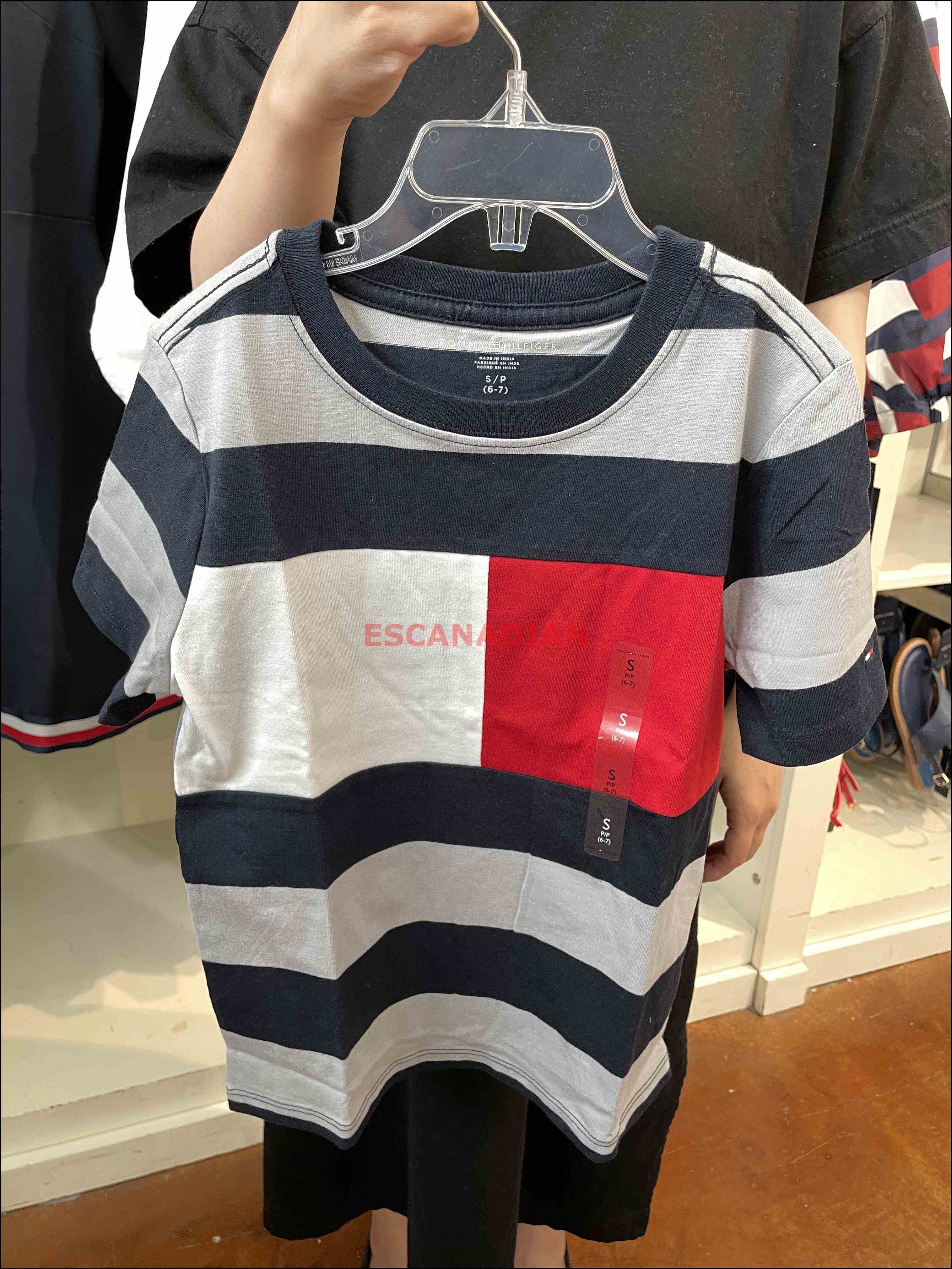 TOMMY 男大童 橫條大Logo 短TEE