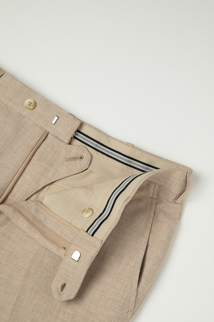 卡其休閒彈性修身西裝褲 -內部