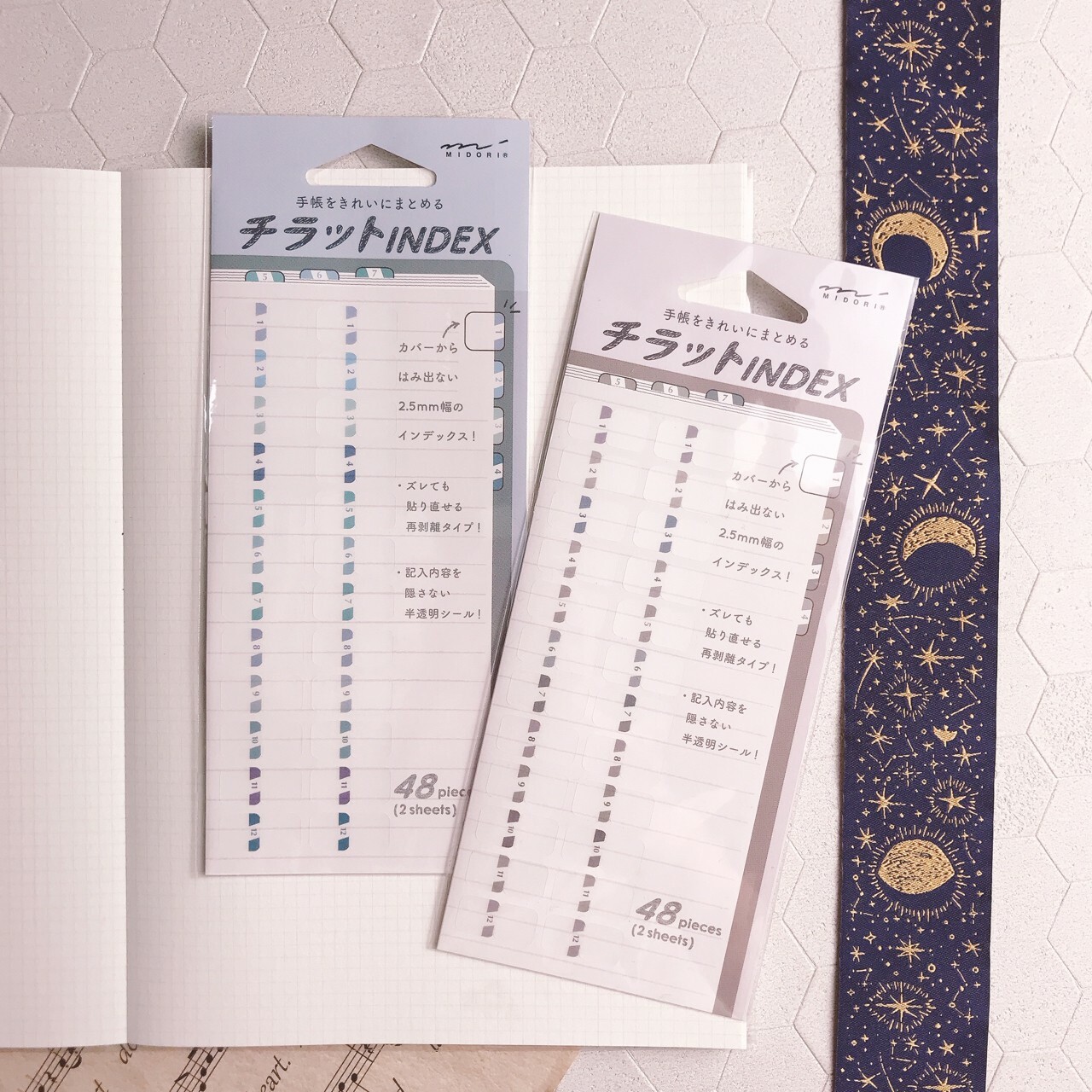 MIDORI｜手帳索引貼 （數字藍/數字灰/數字金）