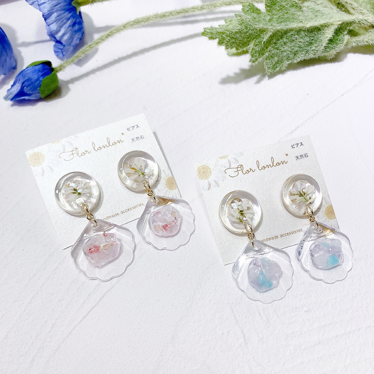 [手作家] 乾花x貝殼片耳環