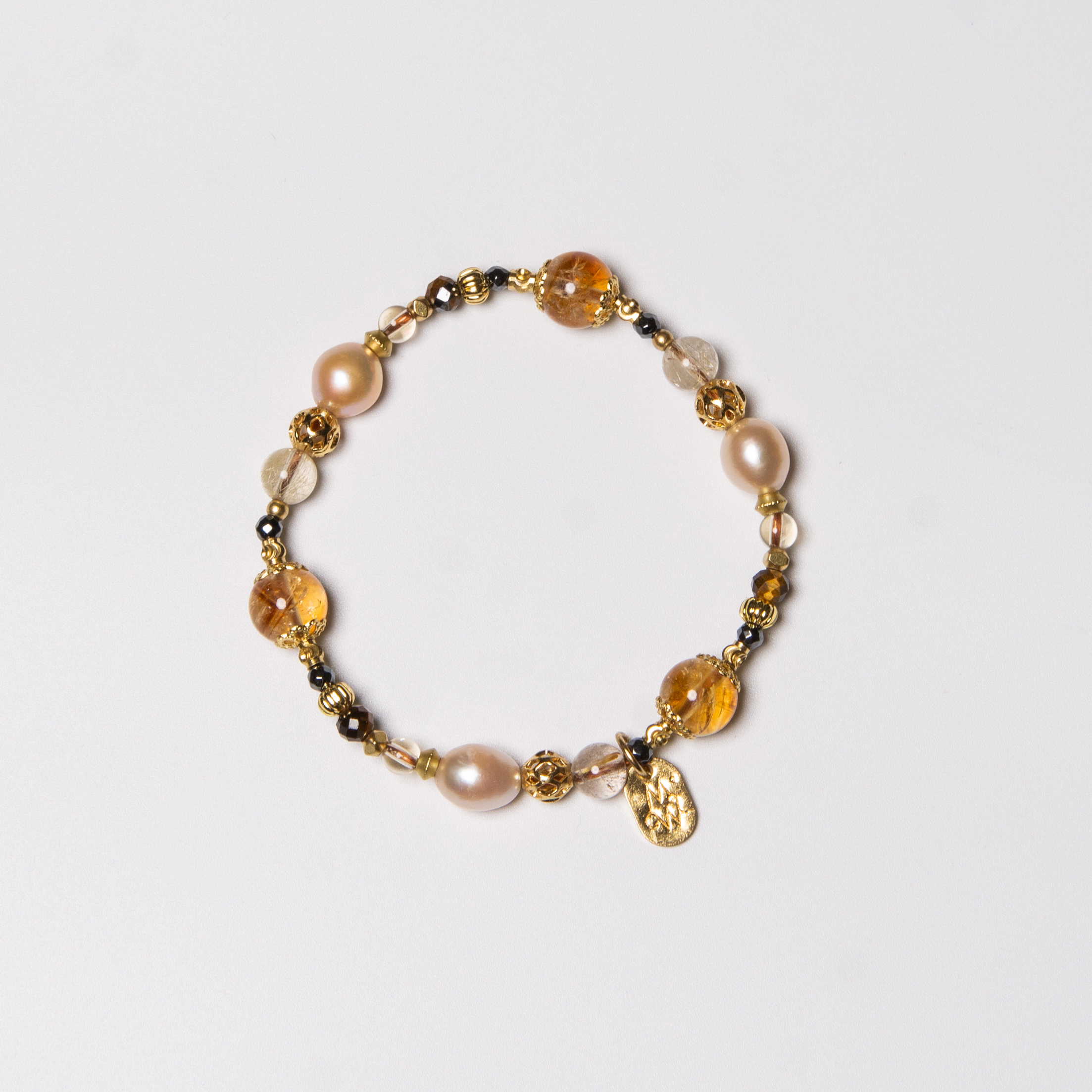 各憑本事｜C1450黃水晶橙珍珠鈦晶手鍊