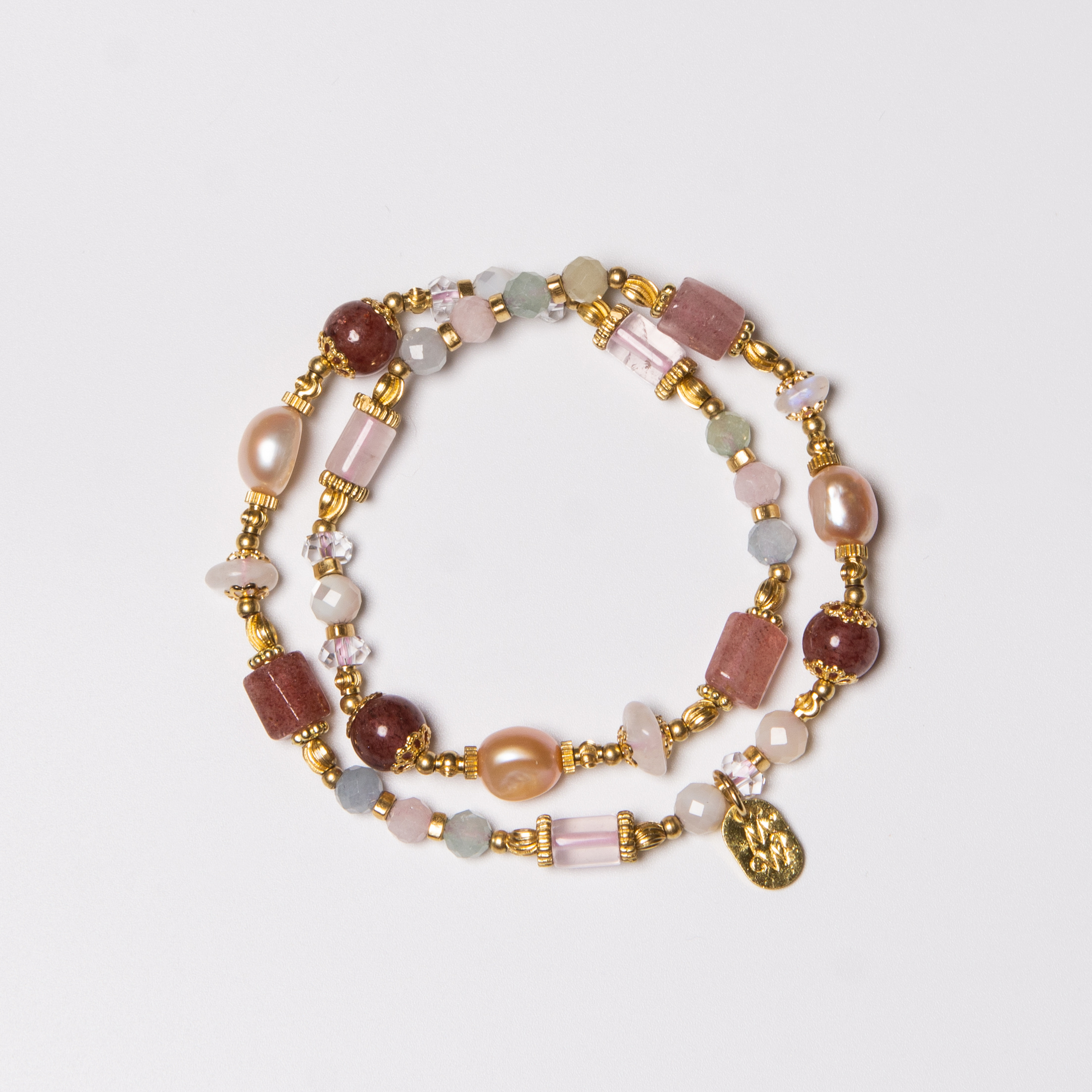 抱得美人歸｜摩根石草莓晶紫珍珠雙圈手鍊 C1452