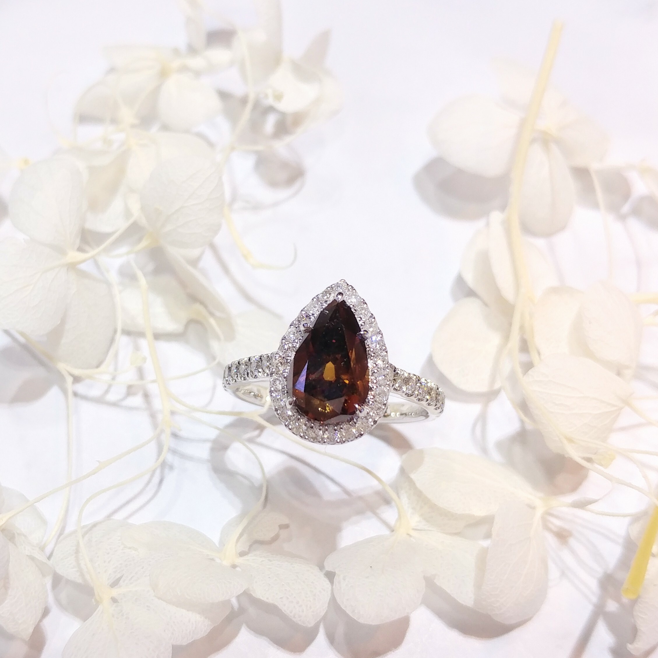 18K White Gold 2.06ct Fancy Brown Pear Shaped Diamond Ring