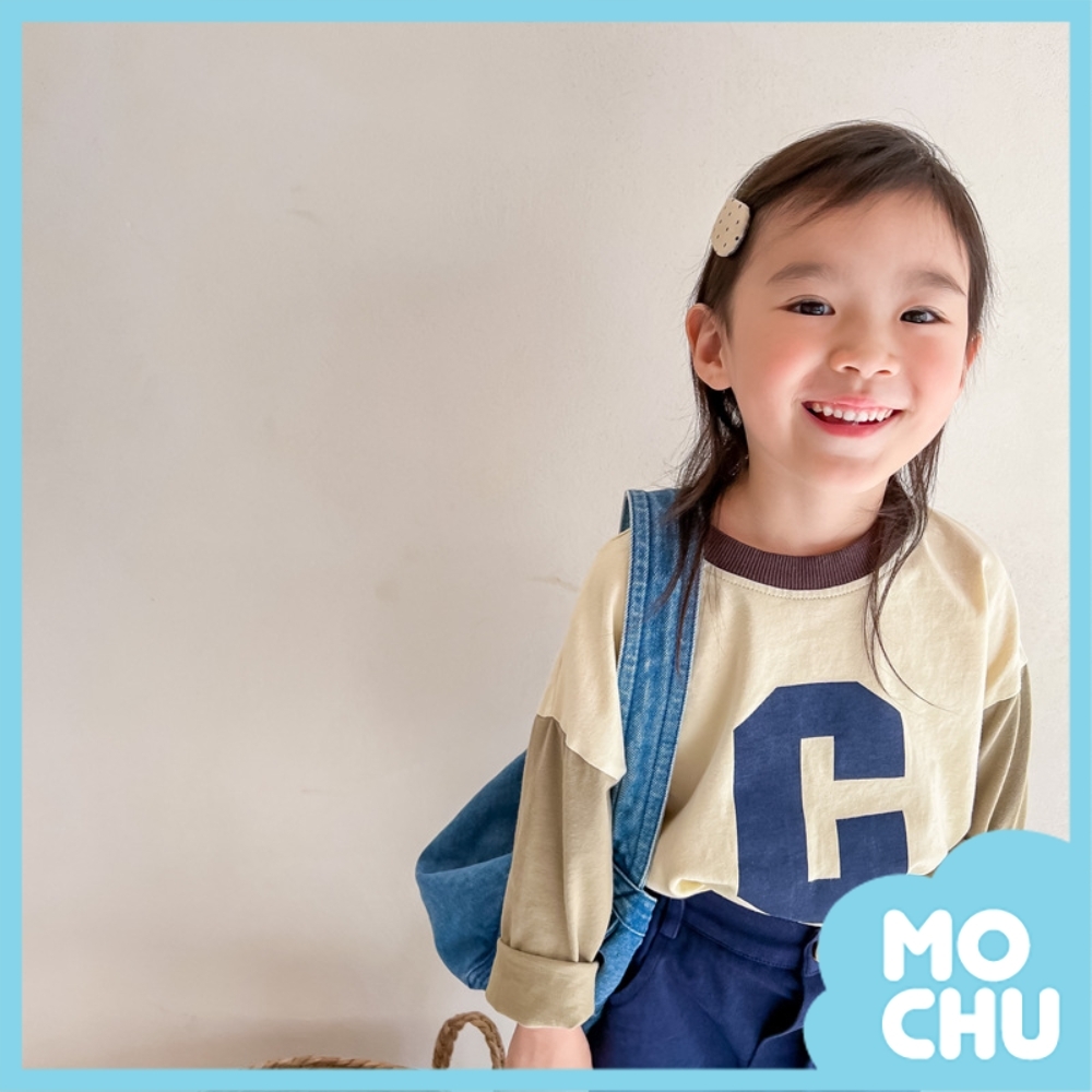 字母C拼接長袖上衣(兩色)