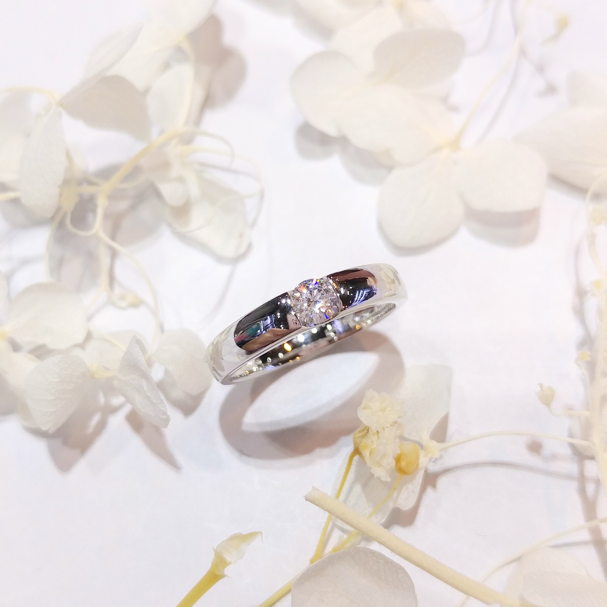 全新18K白金【單粒15份鑽石】戒指