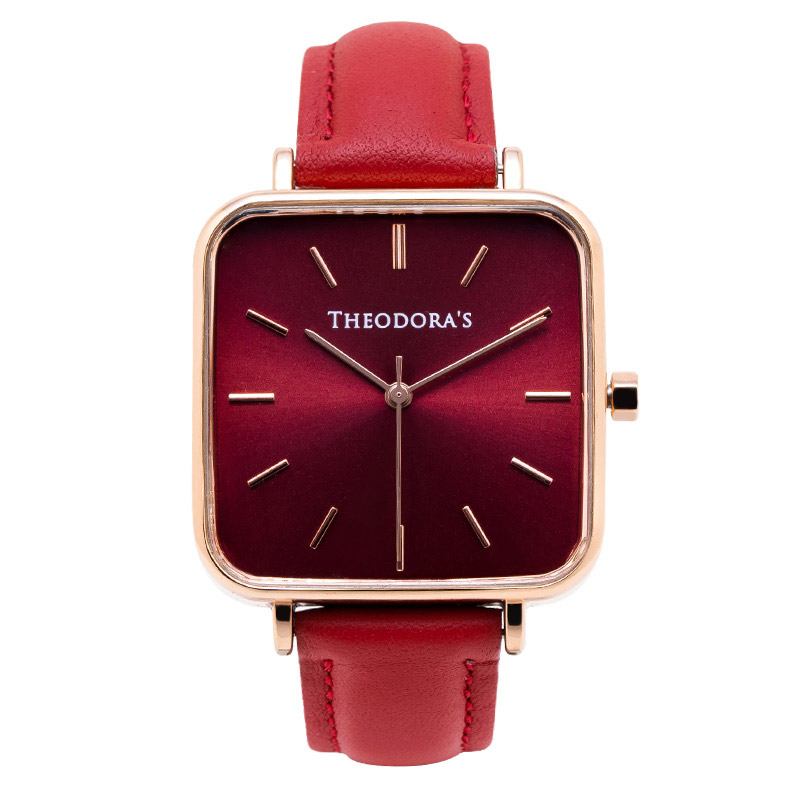 红韵小方 安哥拉红精致方形真皮防水腕表 Red Charm Petite Square Angora Red Genuine Leather Waterproof Watch
