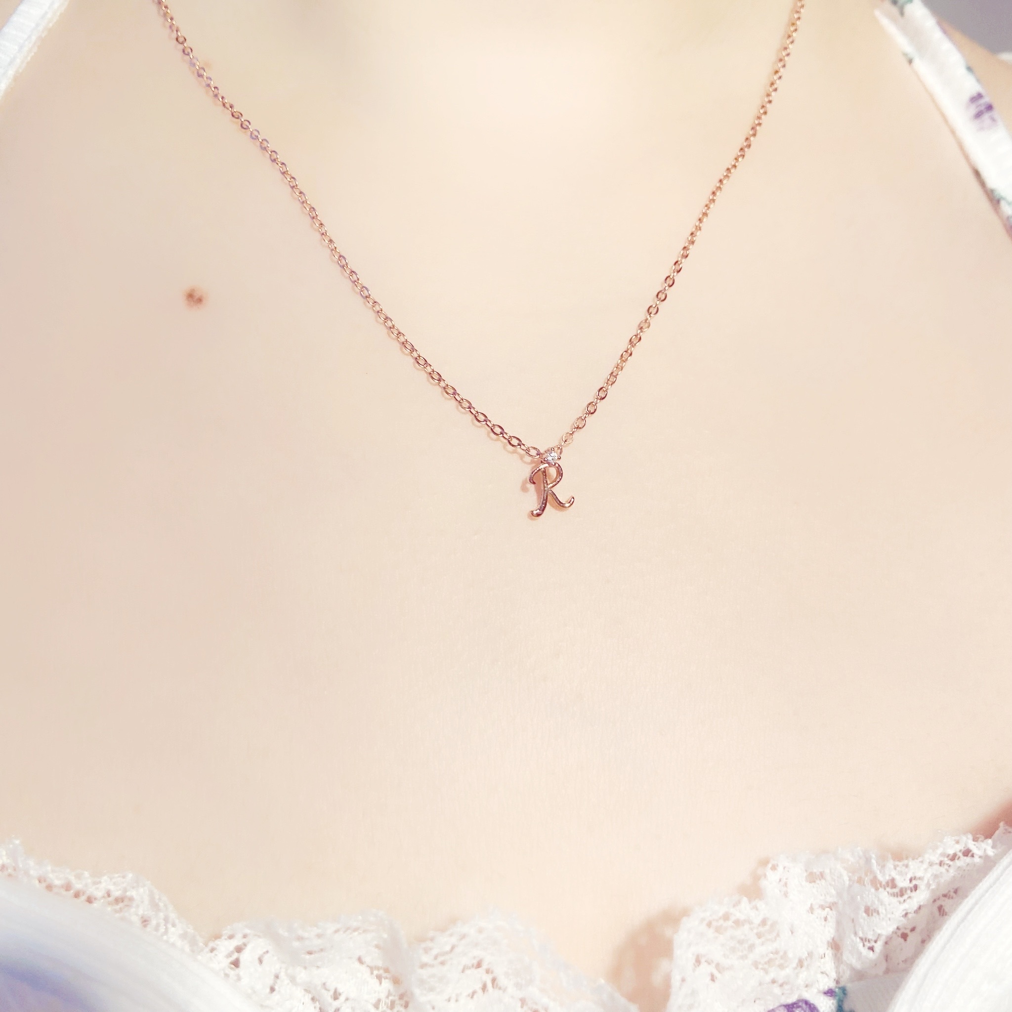 | 925 Silver・ Rose Gold | Letter R Necklace  | NE0038 |