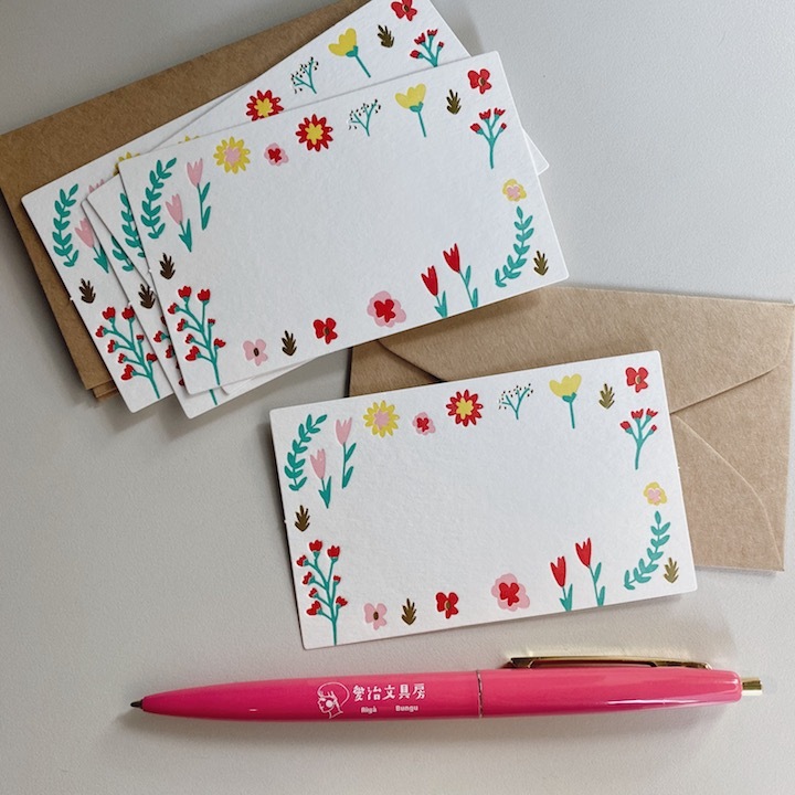 花朵 5入活版印刷小卡片（附信封）｜日本Greeting Life