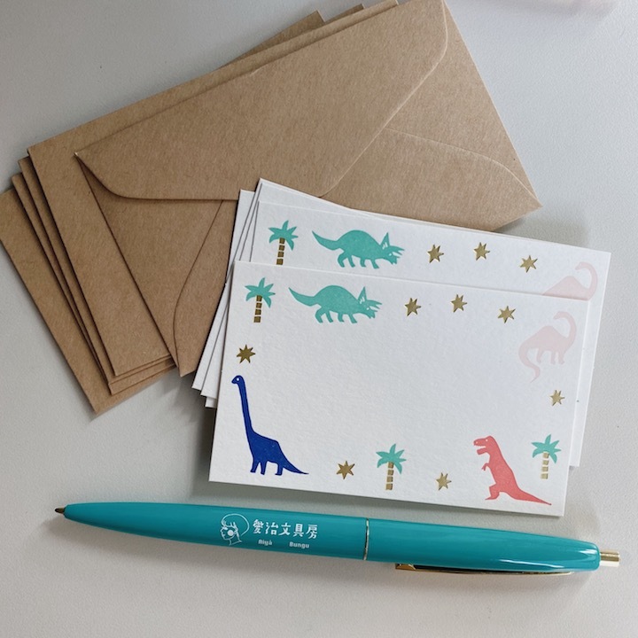 恐龍 5入活版印刷小卡片（附信封）｜日本Greeting Life