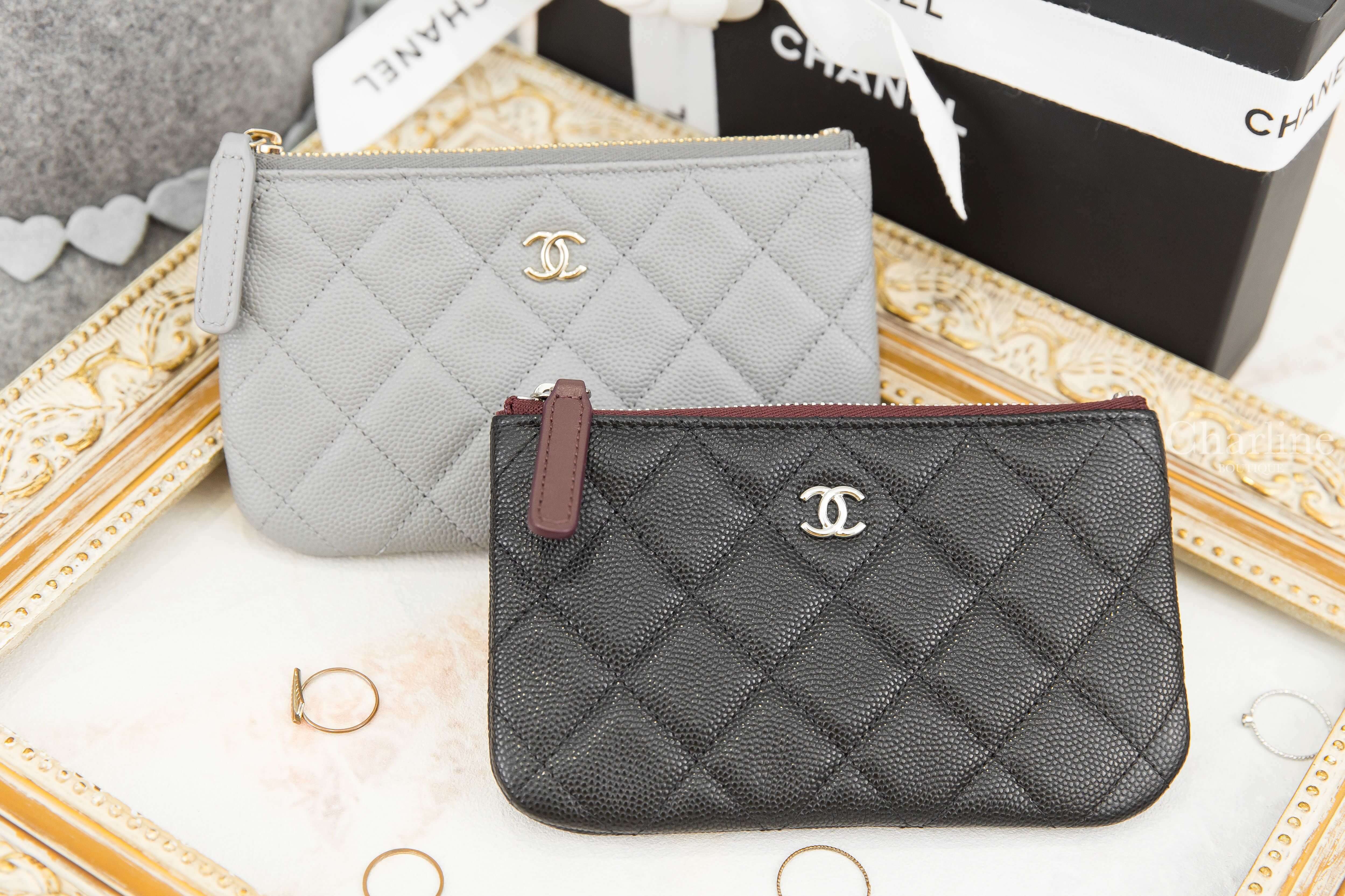 Chanel Classic Mini Pouch 黑色銀CC酒紅內裡荔枝菱格紋零錢包,Chanel Classic Mini Pouch 灰色金CC荔枝菱格紋零錢包-Charline Boutique 精品代購