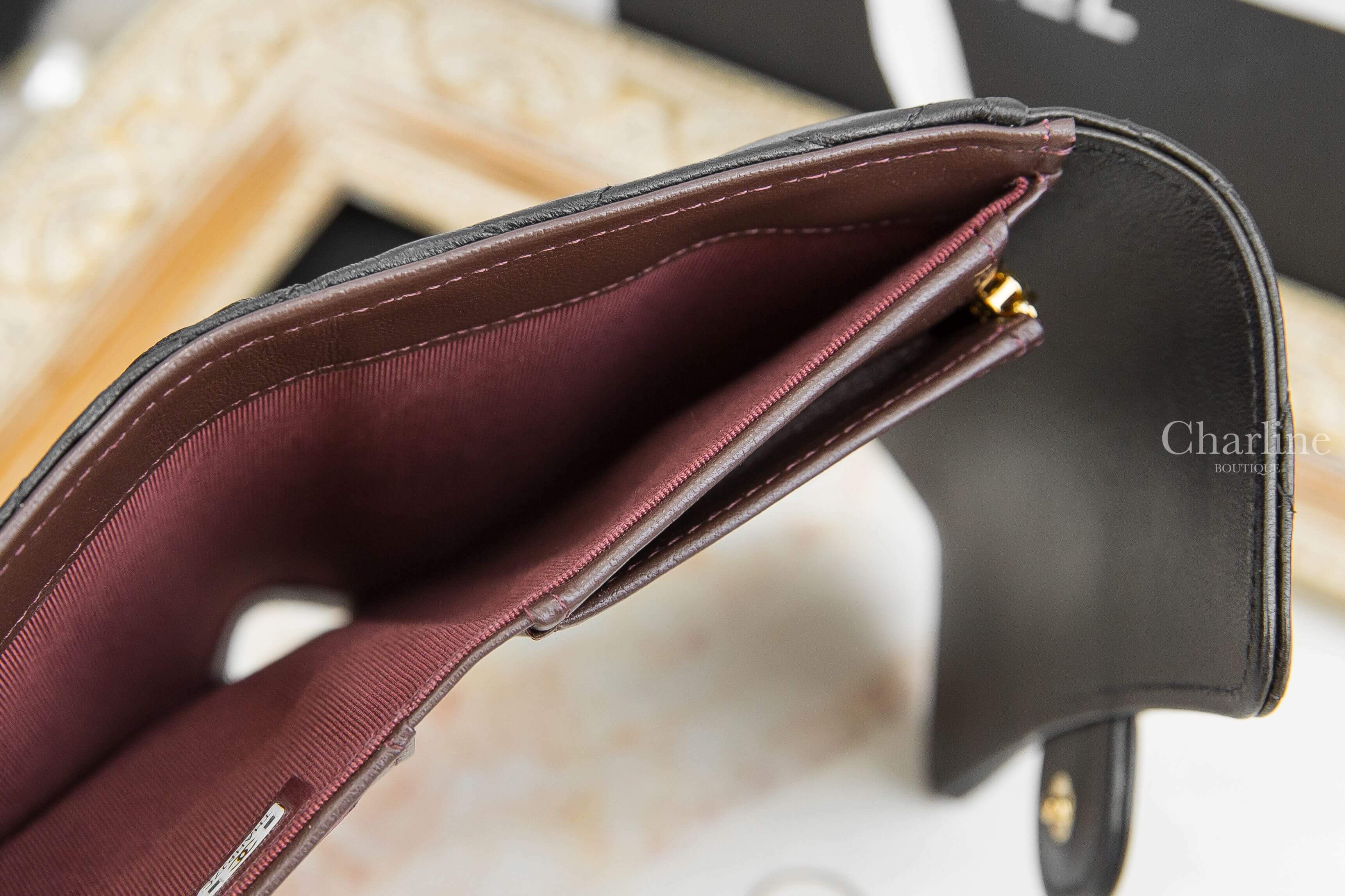 Chanel Medium Flap Wallet 黑色金CC羊皮菱格紋前釦式中夾-Charline Boutique 精品代購