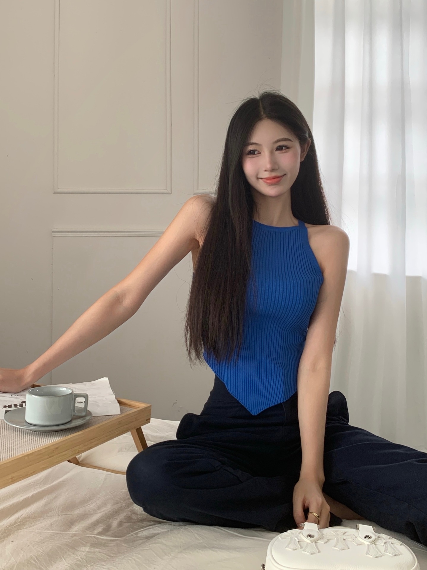 坑條V字背心(黑/杏/藍/桔)