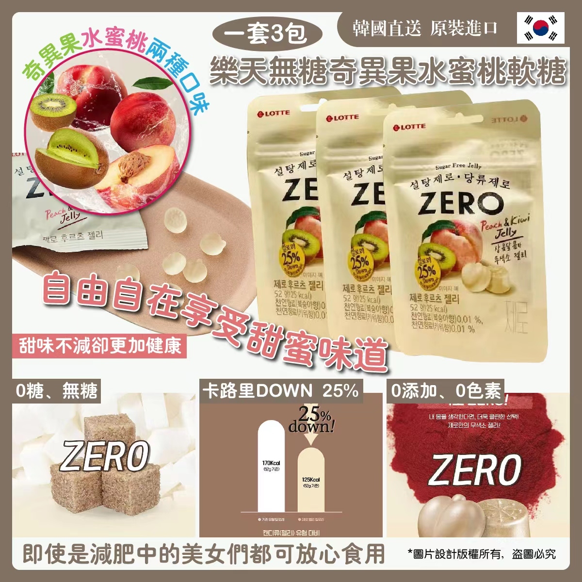 樂天Zero無糖奇異果桃味軟糖