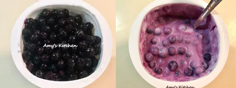 11.藍莓直接放在優格杯裡，這樣就知道藍莓要挖取多少啦，裝好裝滿。