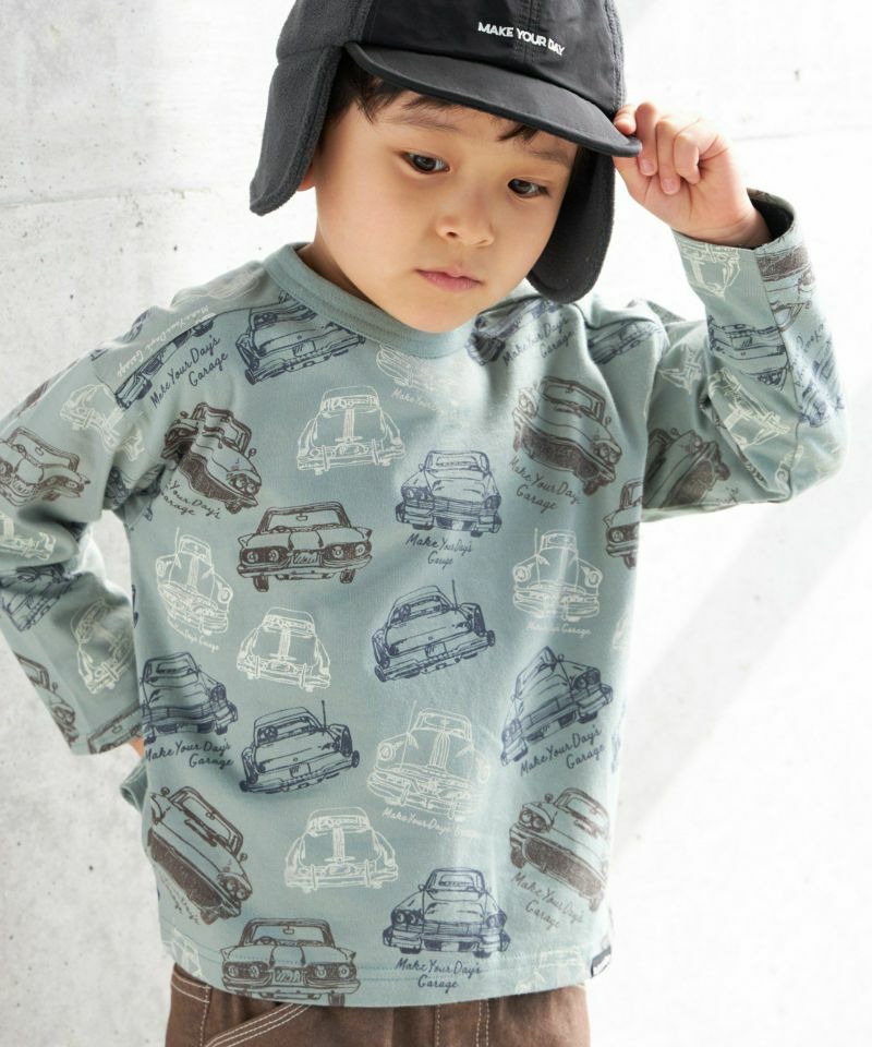 日本MYD 經典系列 汽車圖騰 純棉長袖上衣 (綠色，140) M240101