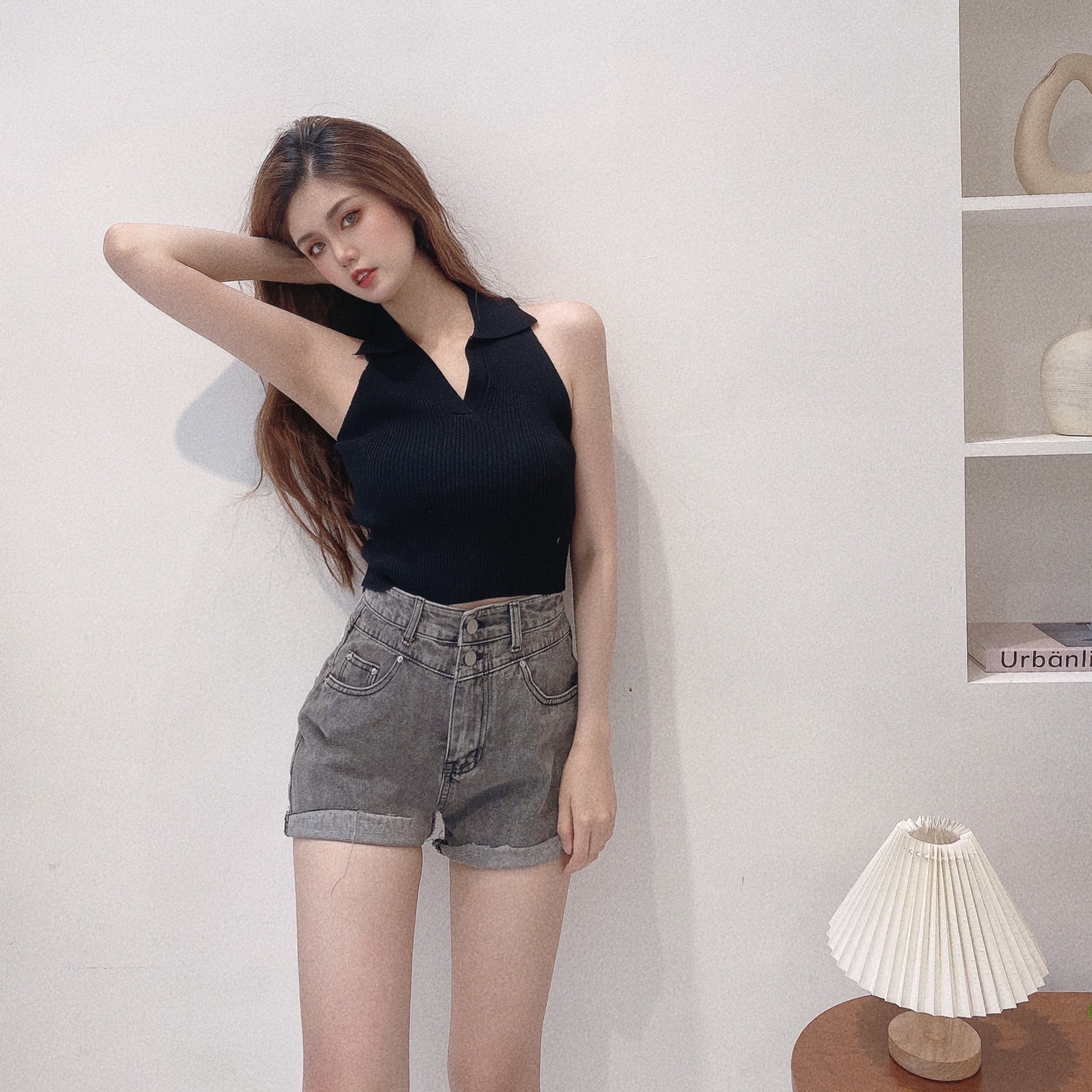 微辣翻領削肩針織背心/三色【C02283001】