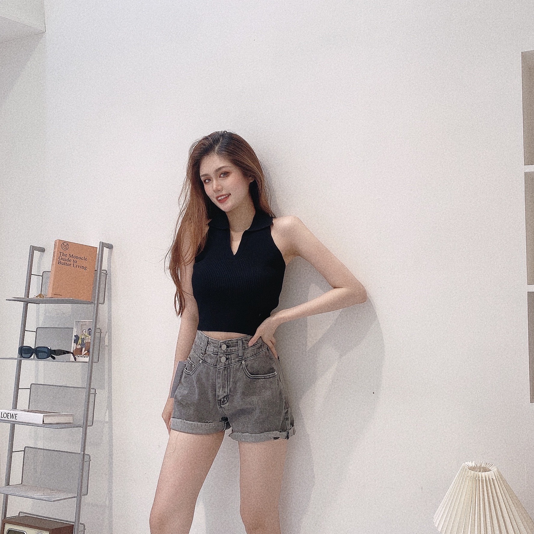 微辣翻領削肩針織背心/三色【C02283001】