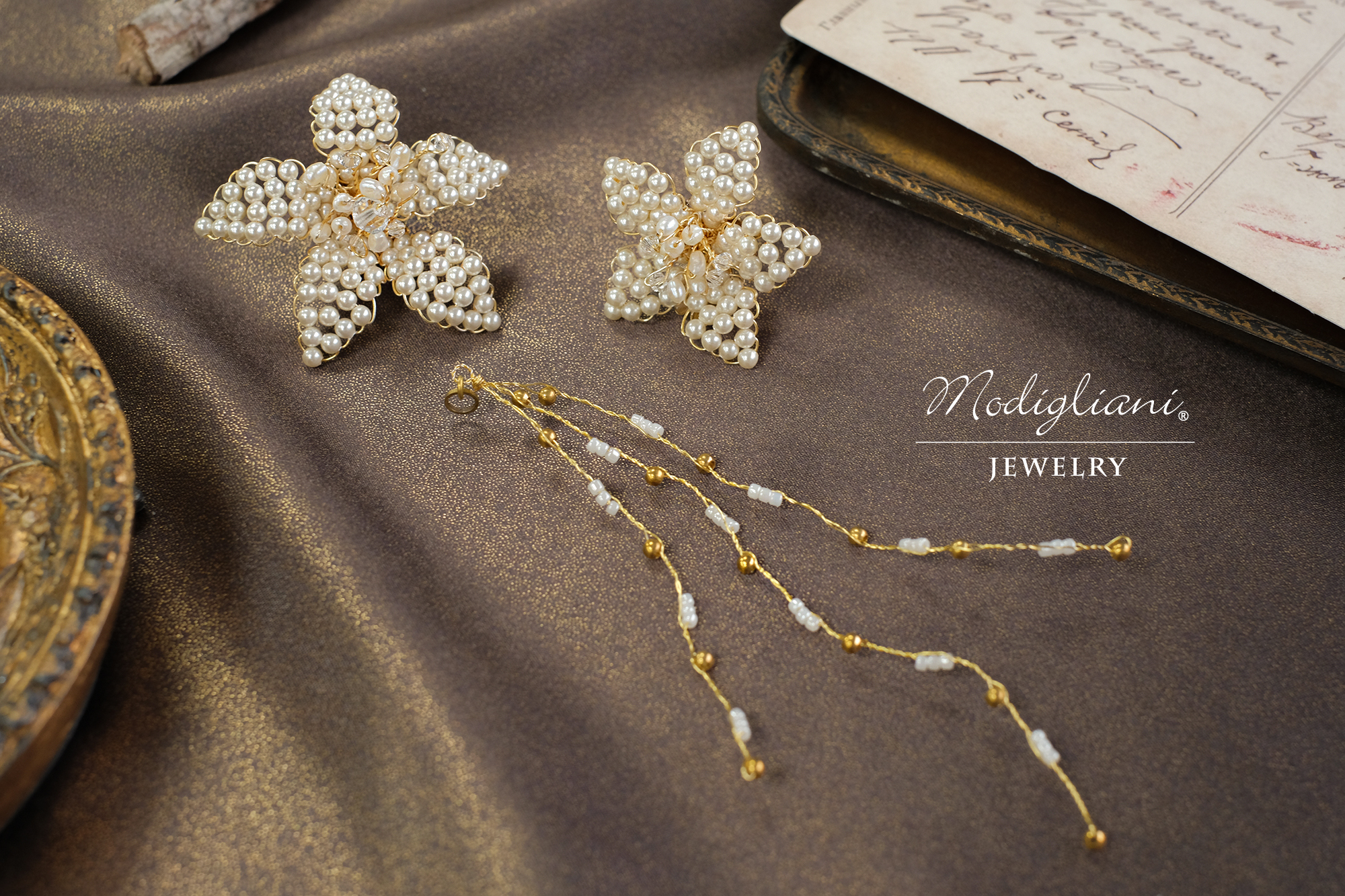 黃銅飾品,黃銅,花草,氣質,仙女,耳環,兩戴式,施華洛世奇水晶珍珠,