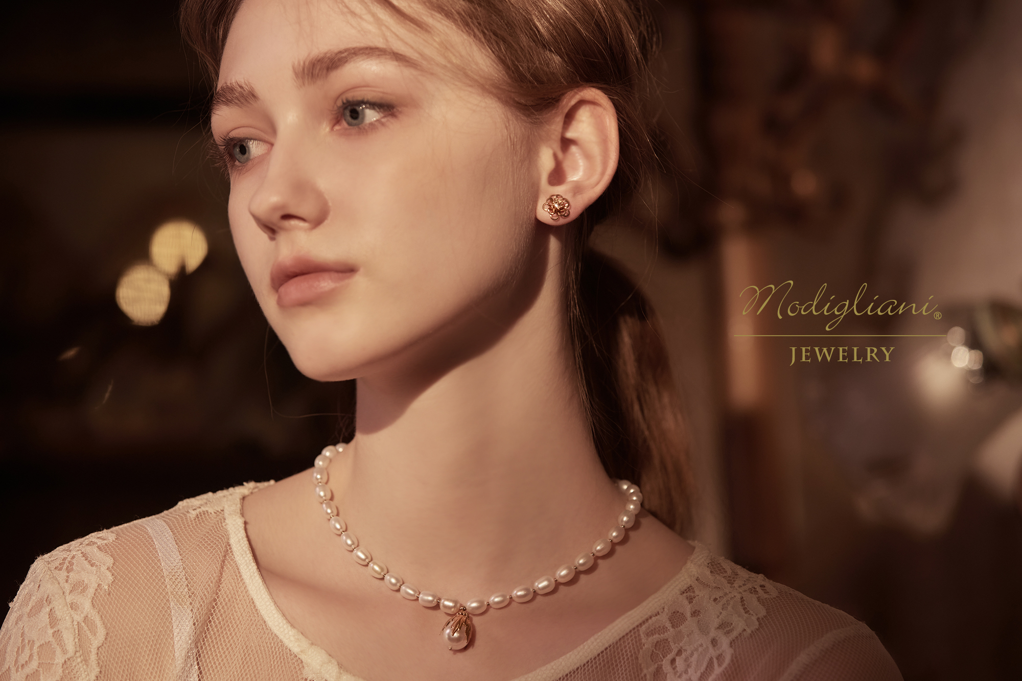 黃銅飾品,黃銅,花草,氣質,項鍊,天然珍珠,母貝珠,鋯石,華麗