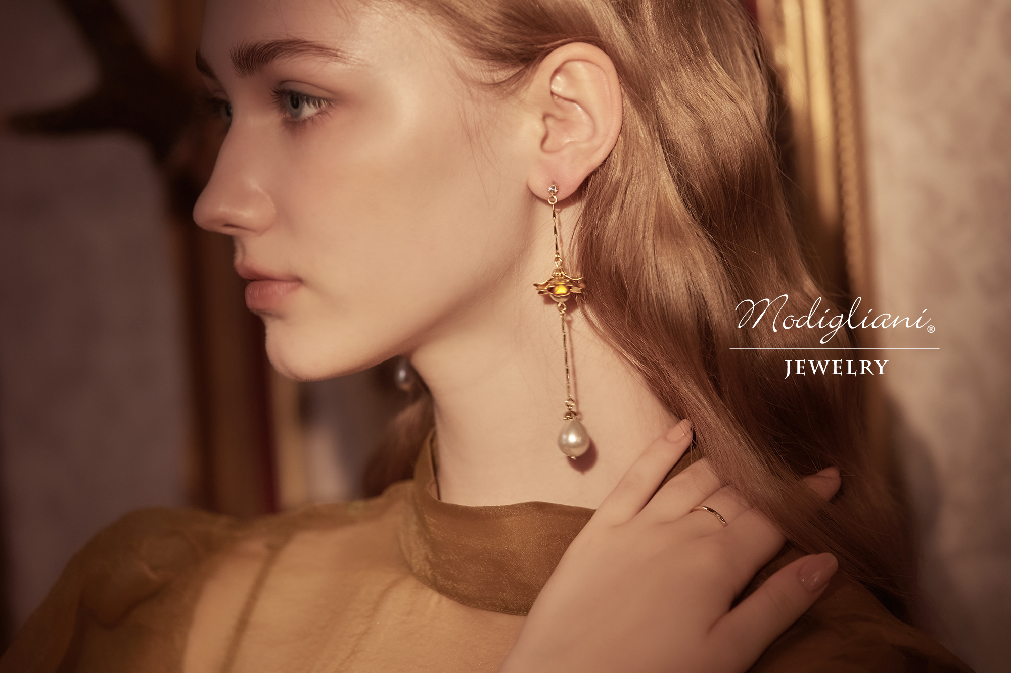 黃銅飾品,黃銅,繁複,施華洛世奇水晶珍珠,母貝珠,花草,垂墜式耳環,耳環,不對稱