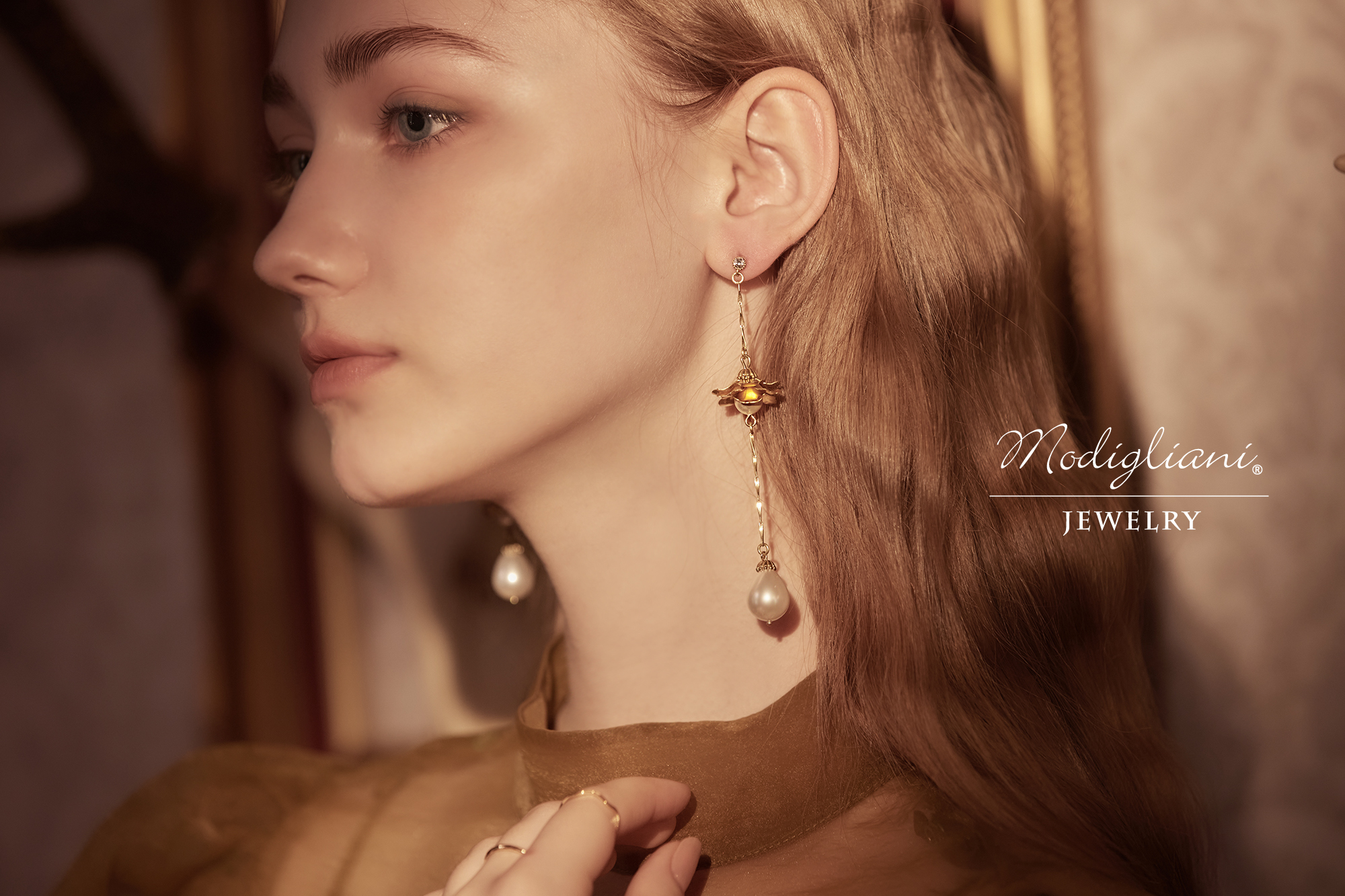 黃銅飾品,黃銅,繁複,施華洛世奇水晶珍珠,母貝珠,花草,垂墜式耳環,耳環,不對稱