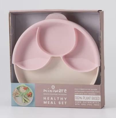 Miniware - 天然聚乳酸分隔餐盤組｜雲尼拿色配柔粉棉花