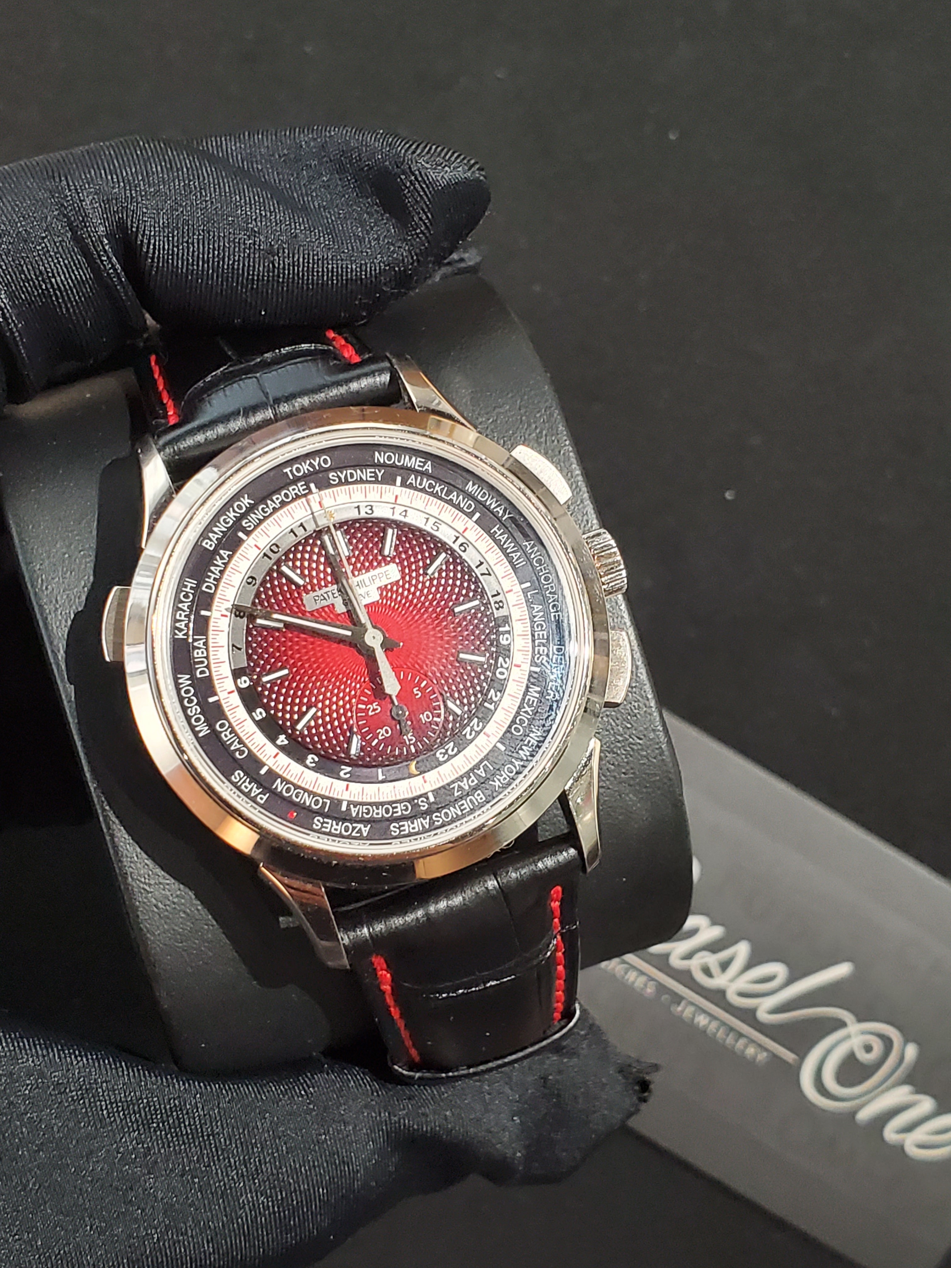 PRE-OWNED 5930g 5930 PATEK PHILIPPE WHITE GOLD WORLD TIME CHRONOGRAPH COMPLICATIONS 40MM