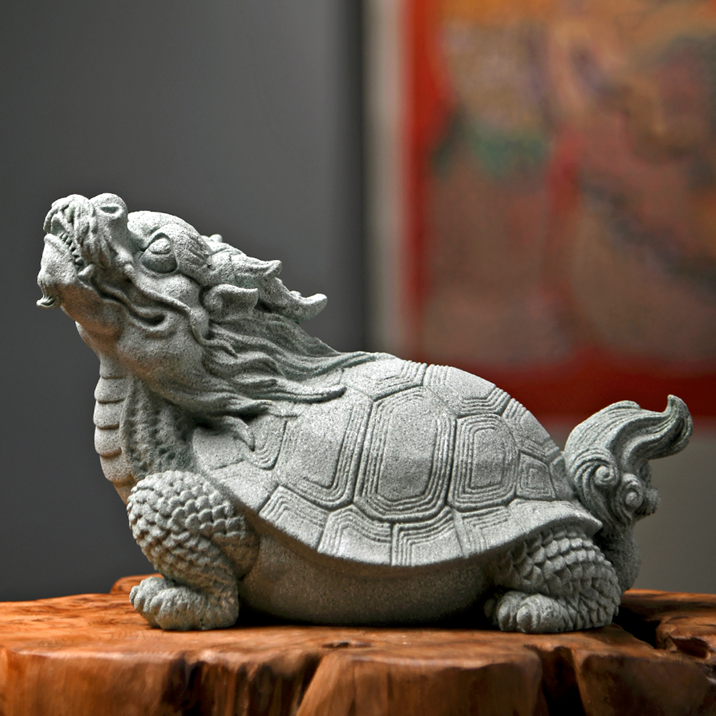 傳藝工坊- 『招財臨門Q版龍龜』招財祥獸青砂石塑