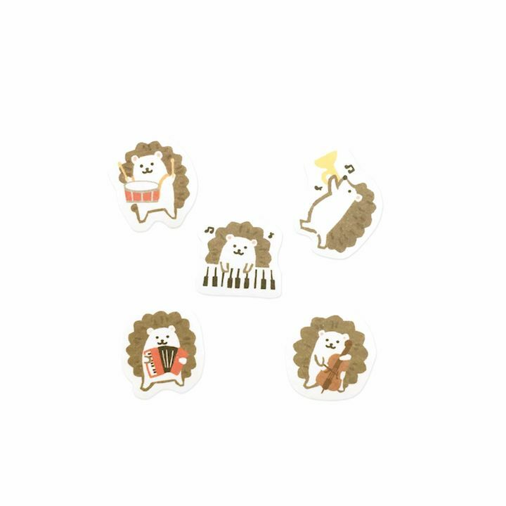 樂器與刺蝟 和紙貼紙包(20 枚)｜日本古川紙工