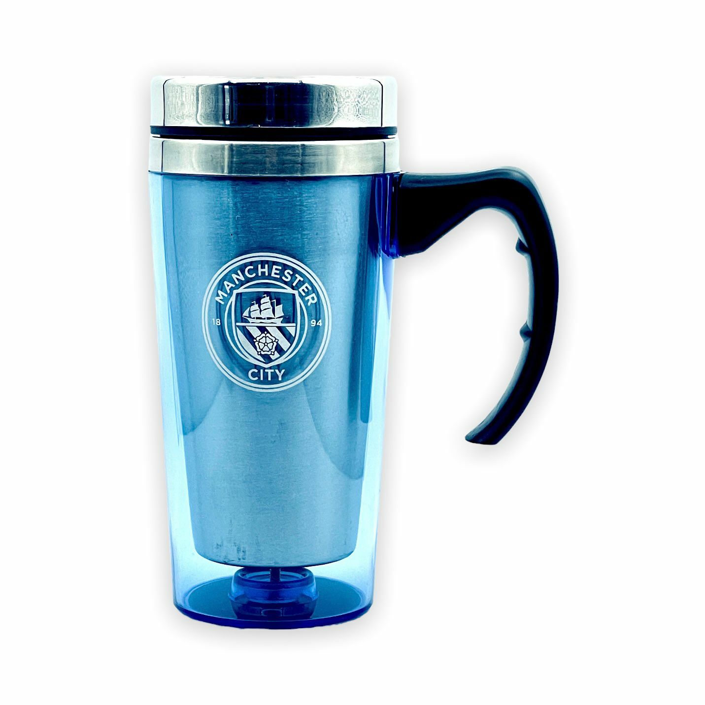 曼城淺藍色有柄旅行咖啡杯