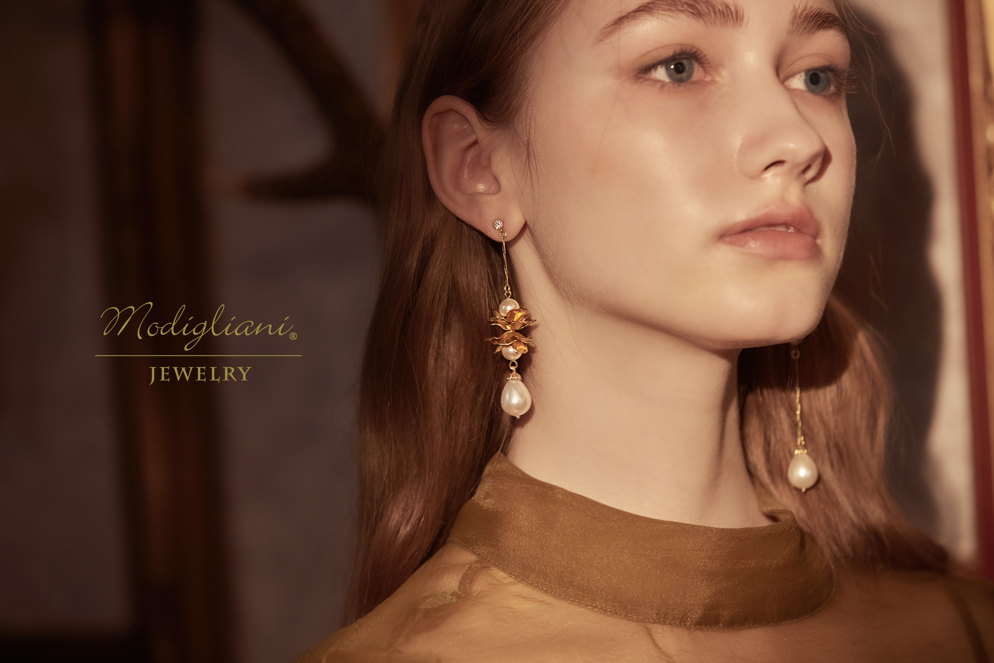 黃銅飾品,黃銅,繁複,施華洛世奇水晶珍珠,母貝珠,花草,垂墜式耳環,耳環,不對稱