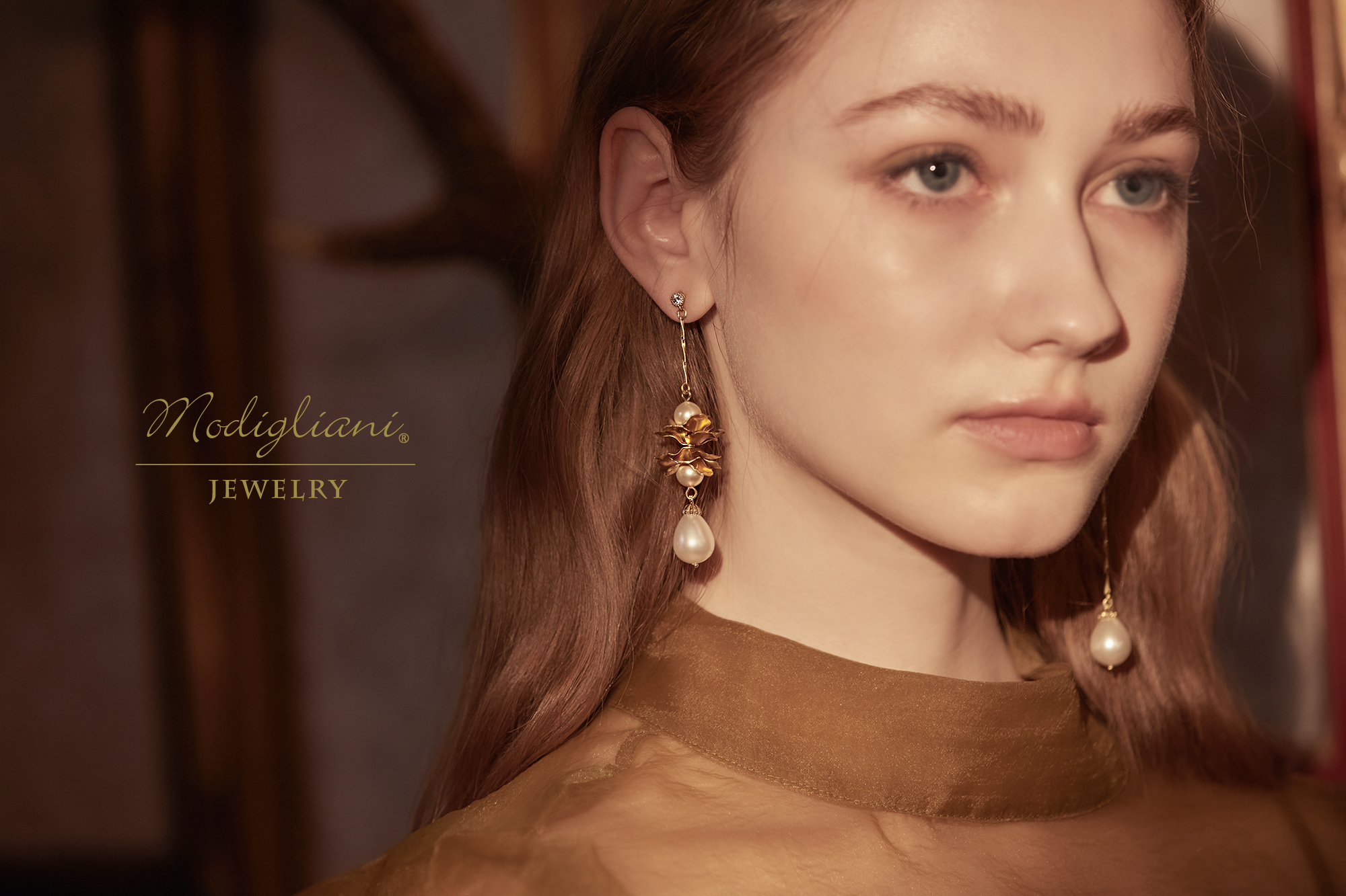 黃銅飾品,黃銅,繁複,施華洛世奇水晶珍珠,母貝珠,花草,垂墜式耳環,耳環,不對稱